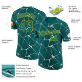 Custom Teal White Gray-Yellow Abstract Network Crackle Performance T-Shirt
