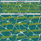 Custom Teal White Gray-Yellow Abstract Network Crackle Performance T-Shirt
