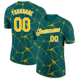 Custom Teal Yellow Gray-White Abstract Network Crackle Performance T-Shirt