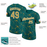 Custom Teal Old Gold Gray-White Abstract Network Crackle Performance T-Shirt