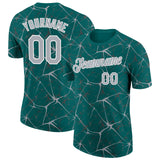 Custom Teal Gray-White Abstract Network Crackle Performance T-Shirt