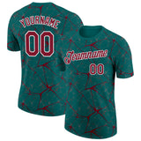 Custom Teal Crimson Gray-White Abstract Network Crackle Performance T-Shirt