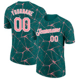 Custom Teal Medium Pink Gray-White Abstract Network Crackle Performance T-Shirt