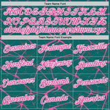 Custom Teal Pink Gray-White Abstract Network Crackle Performance T-Shirt