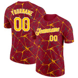 Custom Crimson Yellow Gray-White Abstract Network Crackle Performance T-Shirt