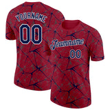 Custom Crimson Navy Gray-White Abstract Network Crackle Performance T-Shirt