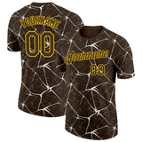 Custom Brown White Gray-Yellow Abstract Network Crackle Performance T-Shirt