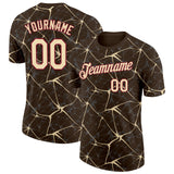 Custom Brown Cream Gray-Crimson Abstract Network Crackle Performance T-Shirt