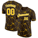 Custom Brown Yellow Gray-White Abstract Network Crackle Performance T-Shirt