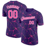 Custom Purple Pink Gray-White Abstract Network Crackle Performance T-Shirt
