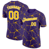 Custom Purple Yellow Gray-White Abstract Network Crackle Performance T-Shirt
