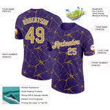 Custom Purple Old Gold Gray-White Abstract Network Crackle Performance T-Shirt