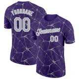 Custom Purple Gray-White Abstract Network Crackle Performance T-Shirt