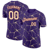 Custom Purple Cream Gray-Crimson Abstract Network Crackle Performance T-Shirt