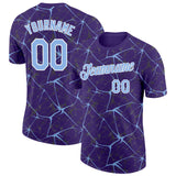 Custom Purple Light Blue Gray-White Abstract Network Crackle Performance T-Shirt