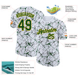 Custom White Green Gray-Yellow Abstract Network Crackle Performance T-Shirt