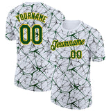 Custom White Green Gray-Yellow Abstract Network Crackle Performance T-Shirt