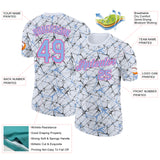 Custom White Light Blue Gray-Pink Abstract Network Crackle Performance T-Shirt