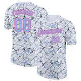 Custom White Light Blue Gray-Pink Abstract Network Crackle Performance T-Shirt