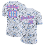 Custom White Powder Blue Gray-Pink Abstract Network Crackle Performance T-Shirt