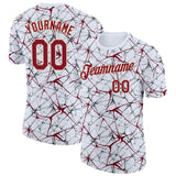 Custom White Crimson Gray-City Cream Abstract Network Crackle Performance T-Shirt