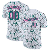 Custom White Teal Gray-Pink Abstract Network Crackle Performance T-Shirt