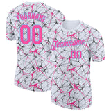 Custom White Pink Gray-Light Blue Abstract Network Crackle Performance T-Shirt