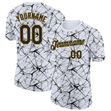 Custom White Black Gray-Old Gold Abstract Network Crackle Performance T-Shirt