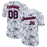 Custom White Navy Gray-Red Abstract Network Crackle Performance T-Shirt