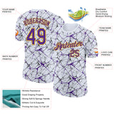 Custom White Purple Gray-Yellow Abstract Network Crackle Performance T-Shirt