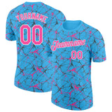 Custom Sky Blue Pink Gray-White Abstract Network Crackle Performance T-Shirt