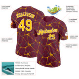 Custom Burgundy Yellow Gray-White Abstract Network Crackle Performance T-Shirt