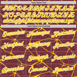 Custom Burgundy Yellow Gray-White Abstract Network Crackle Performance T-Shirt