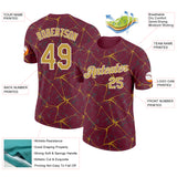 Custom Burgundy Old Gold Gray-White Abstract Network Crackle Performance T-Shirt