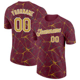 Custom Burgundy Old Gold Gray-White Abstract Network Crackle Performance T-Shirt