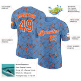 Custom Light Blue Orange Gray-White Abstract Network Crackle Performance T-Shirt