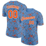 Custom Light Blue Orange Gray-White Abstract Network Crackle Performance T-Shirt