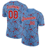 Custom Light Blue Red Gray-White Abstract Network Crackle Performance T-Shirt