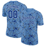 Custom Light Blue Royal Gray-White Abstract Network Crackle Performance T-Shirt