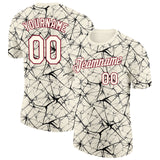 Custom Cream Black Gray-Crimson Abstract Network Crackle Performance T-Shirt