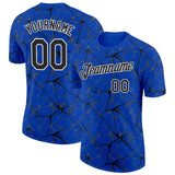 Custom Thunder Blue Black Gray-White Abstract Network Crackle Performance T-Shirt