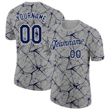 Custom Gray Navy-White Abstract Network Crackle Performance T-Shirt