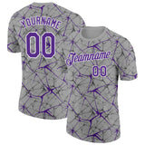 Custom Gray Purple-White Abstract Network Crackle Performance T-Shirt