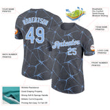 Custom Steel Gray Light Blue-White Abstract Network Crackle Performance T-Shirt