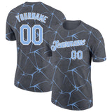 Custom Steel Gray Light Blue-White Abstract Network Crackle Performance T-Shirt