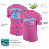 Custom Pink Sky Blue Gray-White Abstract Network Crackle Performance T-Shirt