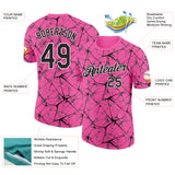 Custom Pink Black Gray-White Abstract Network Crackle Performance T-Shirt
