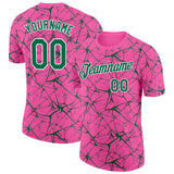 Custom Pink Kelly Green Gray-White Abstract Network Crackle Performance T-Shirt