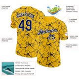 Custom Yellow Navy Gray-White Abstract Network Crackle Performance T-Shirt