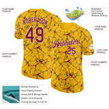 Custom Yellow Crimson Gray-White Abstract Network Crackle Performance T-Shirt